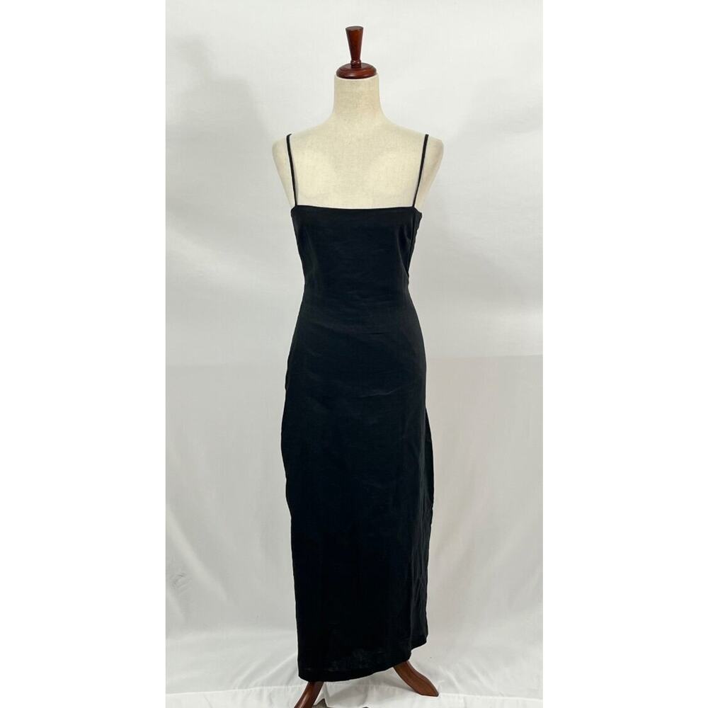 SIR THE LABEL Sz 1 4 S Black 100% Linen Tie Back Midi Dress - Picture 7 of 8